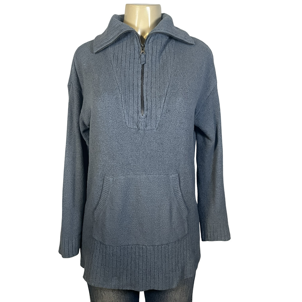 Barefoot Dreams Sweater Womens Small Blue CozyChic Lite Tunic 1/4 Zip Pocket